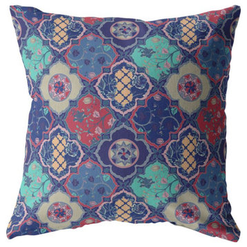 Flower Diamonds Double Sided Suede Pillow, Zippered, Navy/ Red