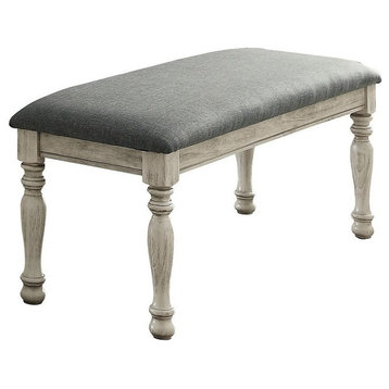 Furniture of America Chlido Upholstered Fabric Dining Bench in Antique White