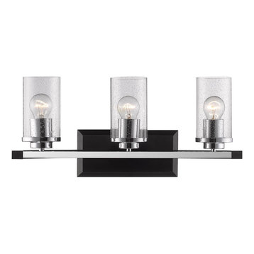 Mercer 3-Light Bath Vanity, Black With Seeded Glass