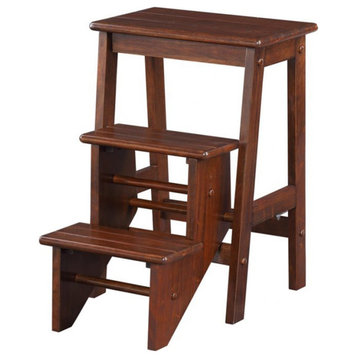 3 Step Wooden Frame Stool With Safety Latch, Brown