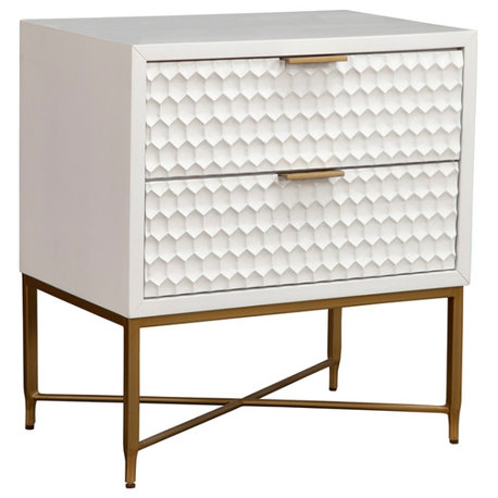 Origins by Alpine White Pearl Wood 2 Drawer Nightstand in White
