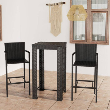 vidaXL Patio Bar Set 3 Piece with Armrest Poly Rattan Black Garden Furniture