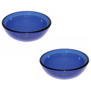 Blue Tempered Glass Vessel with Drain