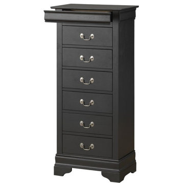 Maklaine Traditional Engineered Wood 7 Drawer Lingerie Chest in Black