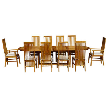 11-Piece Teak Wood West Palm Table/Chair Set With Cushions