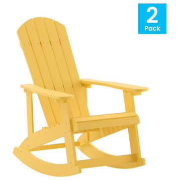 Savannah All-Weather Poly Resin Wood Adirondack Rocking Chair- Set of 2, Yellow