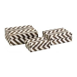 Chevron Bone Brown/White Boxes (Set of 3) - Decorative Boxes