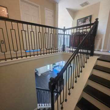 Black Stair Railing Upgrade with Modern Metal Balusters | Morganville, NJ