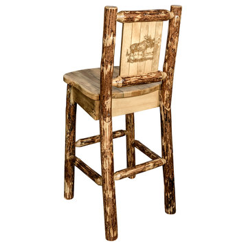 Montana Log Collection Wood Barstool In Stain And Lacquer MWGCBSWNR24LZMOOSE