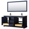 Avery 72" Dark Blue Double Vanity, White Quartz Top (1-Hole), Black Trim,70" Mrr