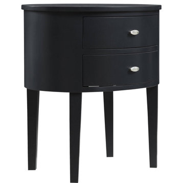 Contemporary Side Table, Oval Design With 2 Spacious Drawers, Vulcan Black