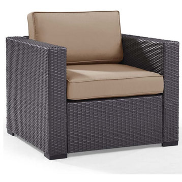Crosley Furniture Biscayne Wicker / Rattan Patio Arm Chair in Brown and Mocha