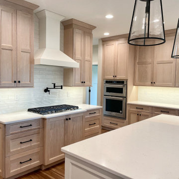 White Oak and Painted White Island Open Concept Kitchen