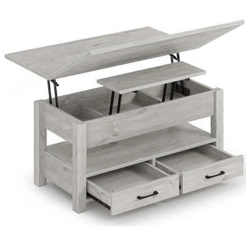 Multi Functional Coffee Table, Lift Up Top & Lower Storage Drawers, Gray