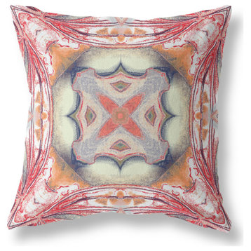 Pastel Floral Squares Suede Zippered Pillow With Insert Rustic Red Orange