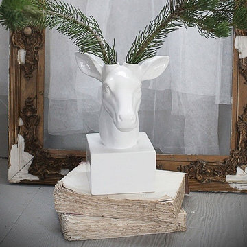 White Ceramic Deer Head Vase