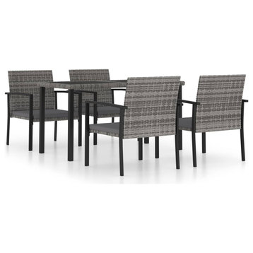 vidaXL Patio Dining Set 5 Piece Outdoor Table and Chair Set Poly Rattan Gray