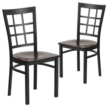 Hercules Series Black Window Back Metal Chairs, Walnut, Set of 2