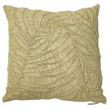 Beaded Palm Leaf Pillow, Khaki