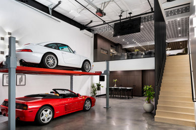 Inspiration for a medium sized urban attached garage in Minneapolis with four or more cars.