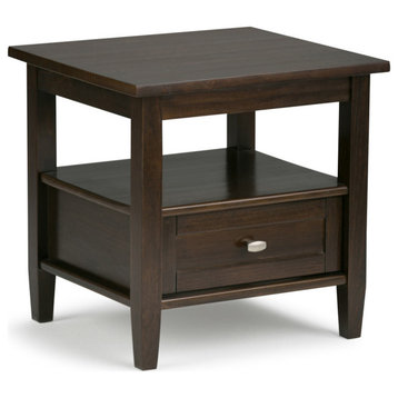 Warm Shaker Solid Wood 20" Rustic End Side Table, Tobacco Brown