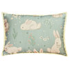 Powder Blue Cotton 12"x26" Lumbar Pillow Cover Nursery, Kids, Lace - Bunny Hops