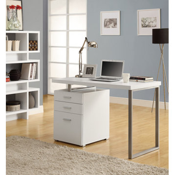 Computer Desk, Home Office, Laptop, Storage Drawers, 48"L, Work, Metal, White