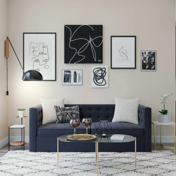 Dramatic Monochromatic Mid-Century Living Room