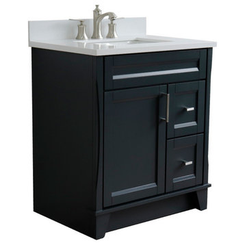 31" Single Sink Vanity, Dark Gray Finish With White Quartz With Rectangle Sink