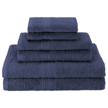 6 Piece 100% Cotton Washcloth Hand Towel Set, Navy Blue