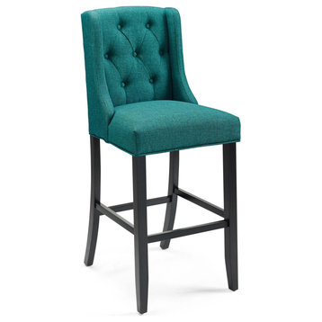 Baronet Tufted Button Upholstered Fabric Bar Stool, Teal