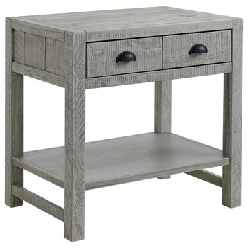 Arden 2-Drawer Wood Nightstand With Open Shelf, Driftwood Gray