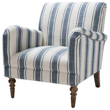 Mid-century Stripe Armchair With Wing Back, Navy