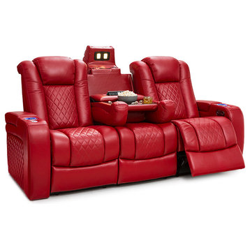 Seatcraft Anthem Home Theater Seating Leather Power Recline Sofa, Red