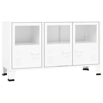 vidaXL Sideboard Industrial Storage Cabinet with Handle White Metal and Glass