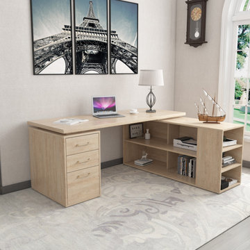 Macerate 72"L-Shaped Executive desk in North American Mapping Oak