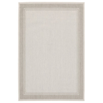 Parlan Solid Border Indoor-Outdoor Area Rug, Ivory, 7'10"x10'