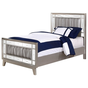 Coaster Leighton Wood Twin Panel Bed with Mirrored Accents in Silver