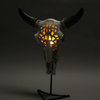 Western Steer Skull Wall Or Table Accent Lamp w/ Removable Metal Stand LED Bulb