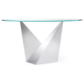 Modern Trimont Console Table - Clear Glass with Brushed Stainless Steel Base