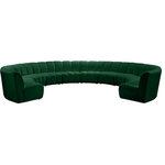 Meridian Furniture - Infinity Channel Tufted Velvet Modular Chair, Green, 10 Piece - Create a seating group that works for every possible situation with this Infinity 10-piece sectional and other pieces in the Infinity collection. Upholstered in soft green velvet material that feels great against the skin and offers long-wearing beauty, this piece fits with other Infinity items for an infinite number of combinations that get your seating requirements just right but that look just as nice when used on their own.
