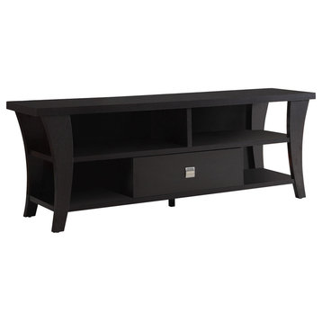 One Drawers and Open Shelf TV Console, Cappuccino