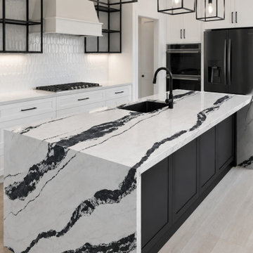 Panda White Stone Benchtop | Waterfall Kitchen Island