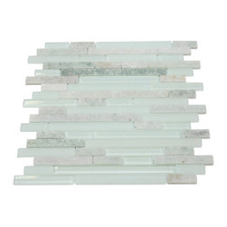 Aqua Glossy Random Brick Pattern Marble & Glass Mosaic Tiles - Home Decor