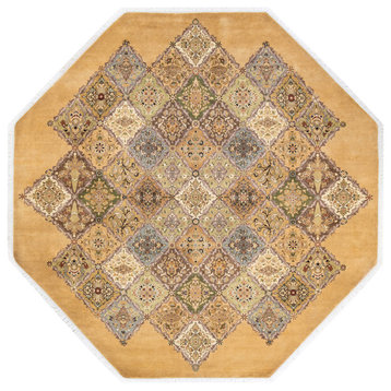 Kaur Octagon One-of-a-Kind Hand-Knotted Area Rug Yellow, 8'1"x8'1"