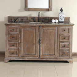 60 inch Cottage Bathroom Vanity Distressed Finish Granite Top - Bathroom Vanities And Sink Consoles