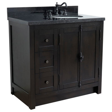 37" Single Vanity, Brown Ash With Black Galaxy Top, Right Doors/Right Oval Sink