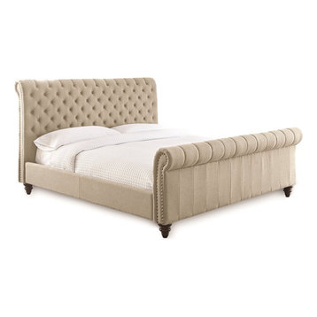 Bowery Hill Furniture King Sleigh upholstery Bed in Sand Beige