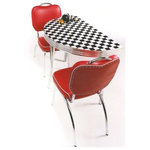 Flashbacks USA - Norma Jean 1950's Retro Half Circle Table Set - Our Norma Jean 1950's Half Circle Retro Dining Set is ideal for small spaces. It features a half circle wall hugger retro table along with 2 handle back chrome chairs perfect for seating 2 people. The chairs feature a nailhead trim along the back. It is commercial quality and is shown with a Black and White Checker Formica top and Baron Red Chairs.