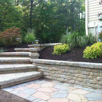 Curved Stone Steps with Lighting & Landscaping